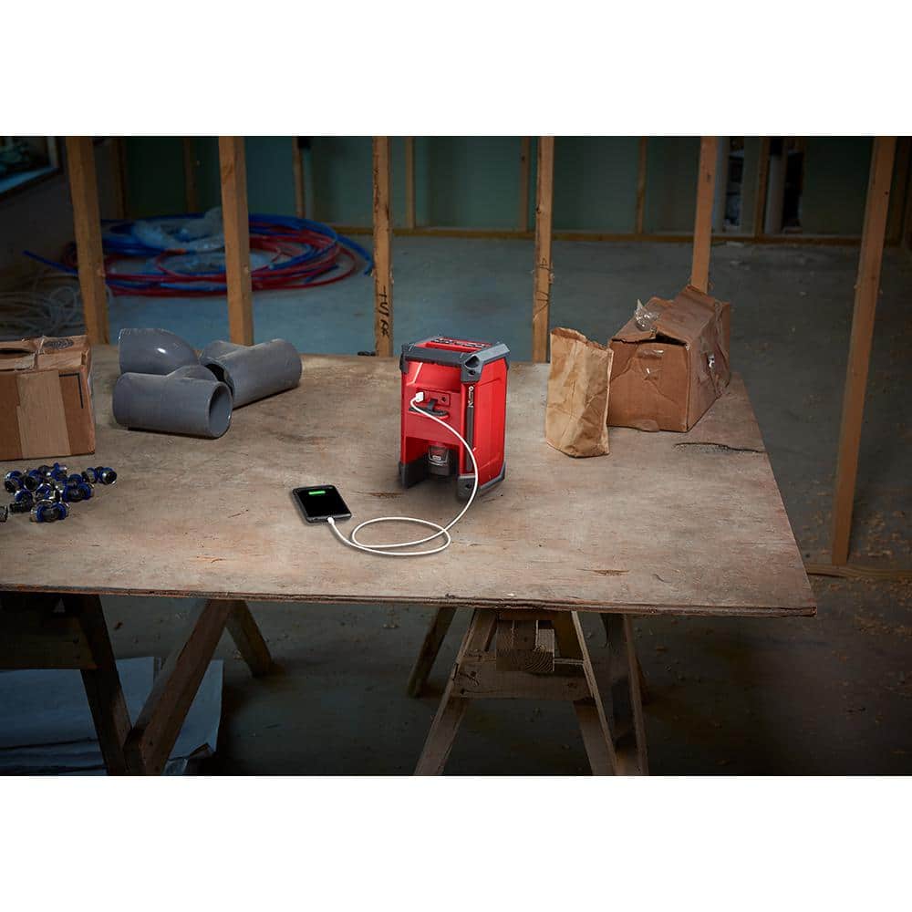 Milwaukee M12 12V Lithium-Ion Cordless 3/8 in. Ratchet and Bluetooth/AM/FM Jobsite Radio with 2 Batteries