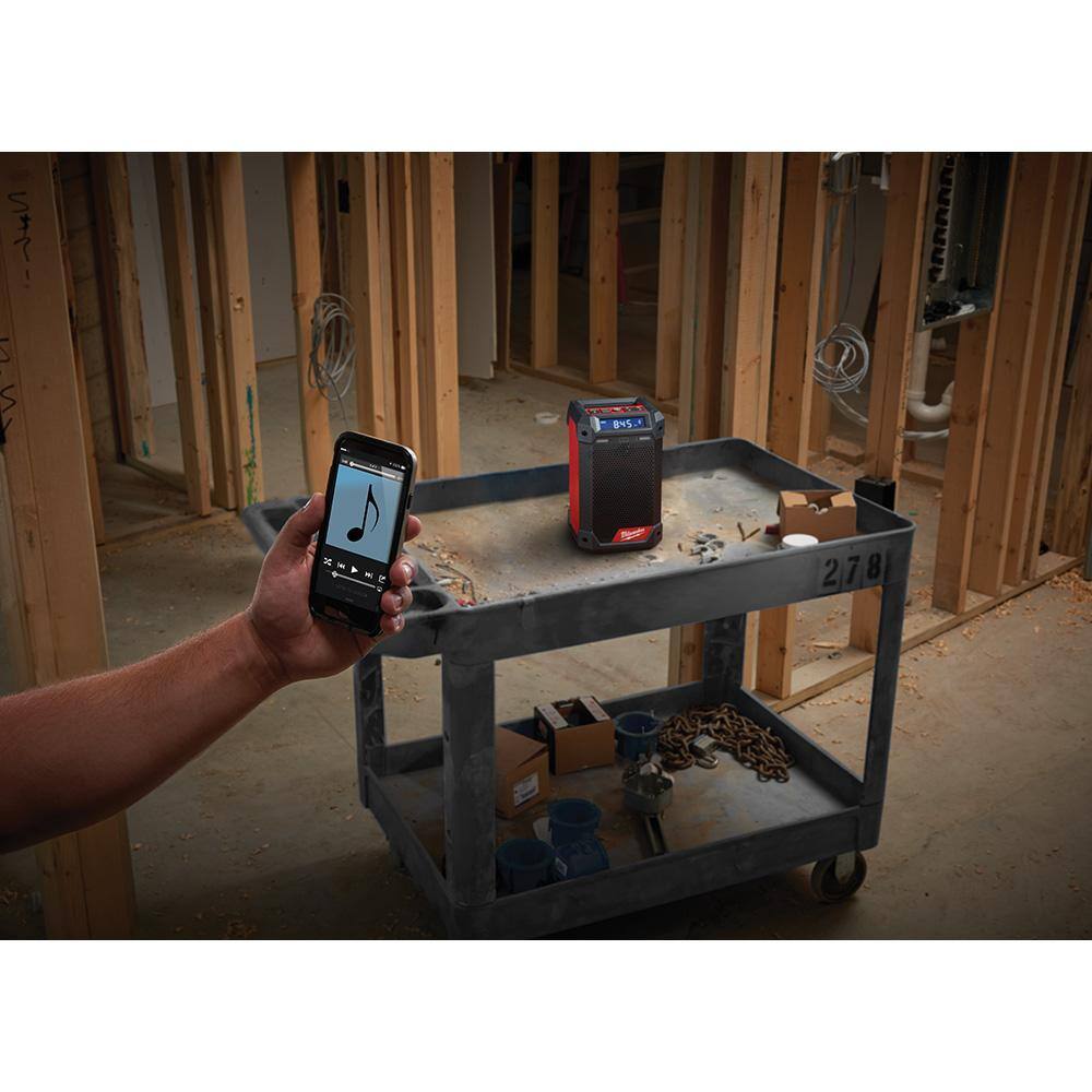 Milwaukee M12 12V Lithium-Ion Cordless 3/8 in. Ratchet and Bluetooth/AM/FM Jobsite Radio with 2 Batteries