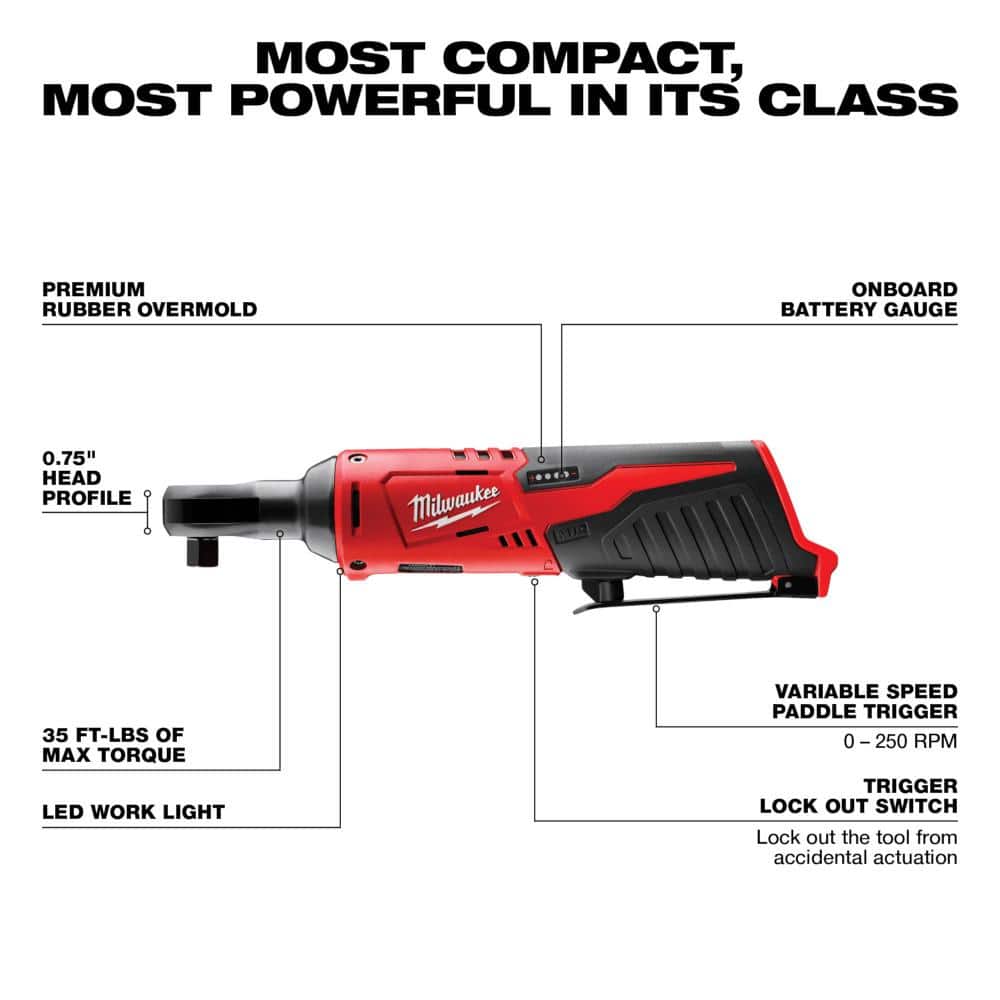 Milwaukee M12 12V Lithium-Ion Cordless 3/8 in. Ratchet and Bluetooth/AM/FM Jobsite Radio with 2 Batteries