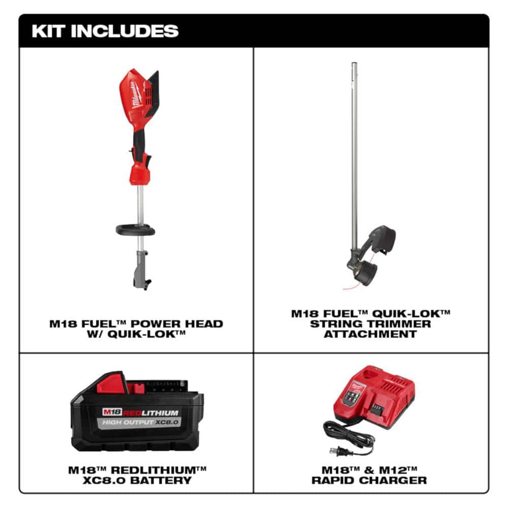 Milwaukee M18 FUEL 18V Lithium-Ion Brushless Cordless String Trimmer w/ QUIK-LOK, XC8.0 Battery & Rapid Charger (Kit)