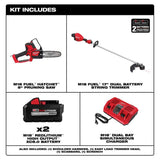 Milwaukee M18 FUEL 18V Brushless Cordless 17 in. Dual-Battery String Trimmer with 14 in. Top Handle Chainsaw, (2) 8.0Ah Batteries & Rapid Charger