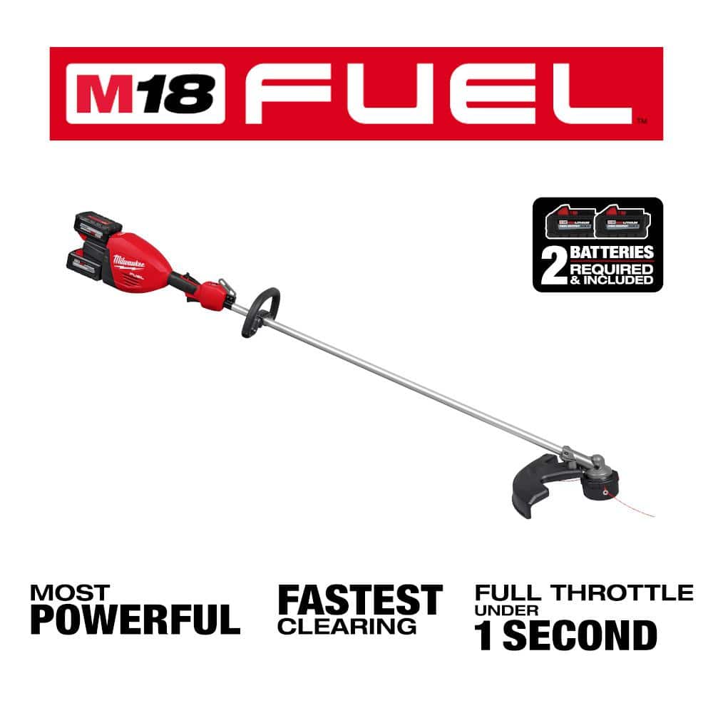 Milwaukee M18 FUEL 18V Brushless Cordless 17 in. Dual-Battery String Trimmer with 14 in. Top Handle Chainsaw, (2) 8.0Ah Batteries & Rapid Charger