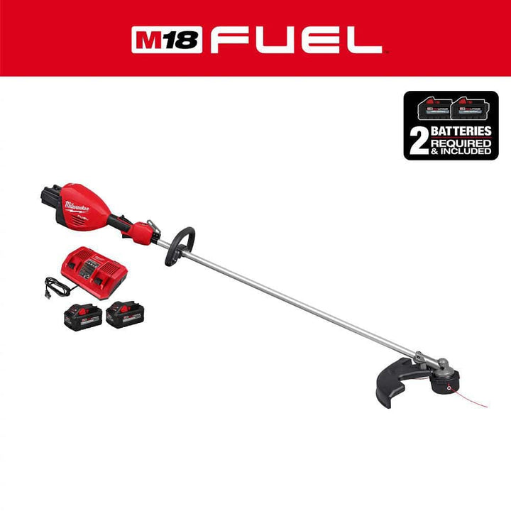 Milwaukee M18 FUEL 18V Brushless Cordless 17 in. Dual-Battery String Trimmer Kit with (2) FORGE XC 8.0 Ah Batteries and Super Charger