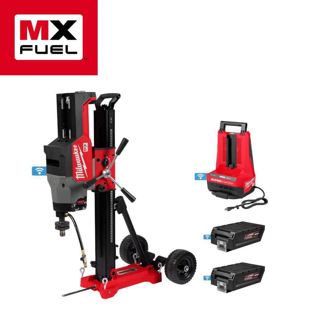 Milwaukee MX FUEL Lithium-Ion Core Drill Rig Kit with (2) FORGE HD12.0 Batteries, Super Charger & Stand, 72V