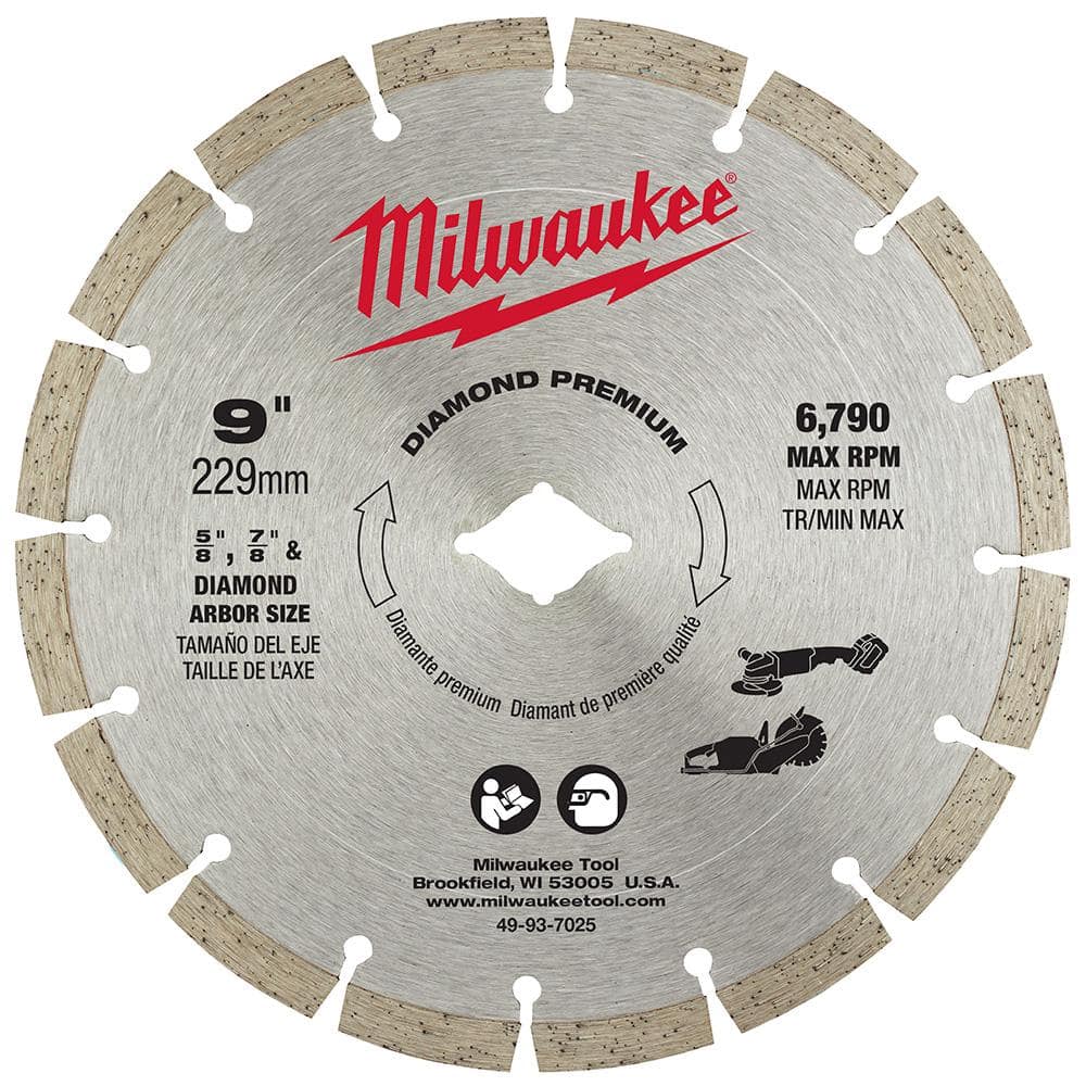 Milwaukee Diamond Premium 9 in. Segmented Diamond Blade, 7/8 in. & 5/8 in. Arbor (1-Pack)
