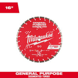 Milwaukee 16 in. DIAMOND MAX General Purpose Segmented Turbo Diamond Blade