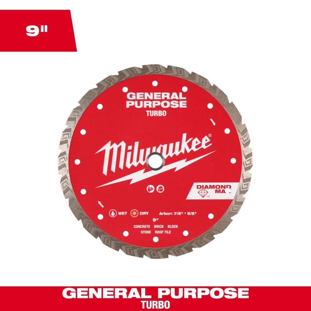 Milwaukee 6 in. DIAMOND MAX Turbo Diamond Blade, General Purpose, Wet/Dry, 7/8"–5/8" Arbor