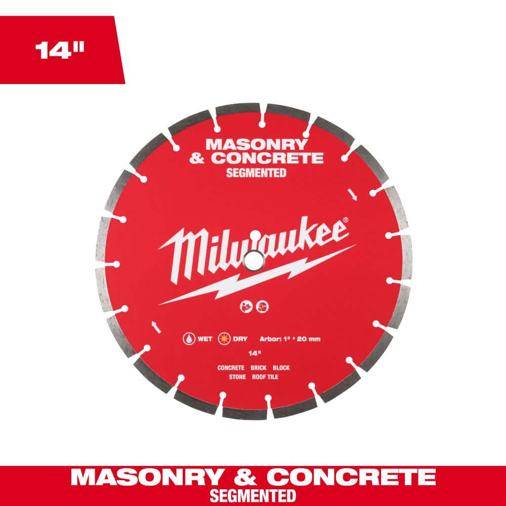 Milwaukee 14 in. Segmented Masonry & Concrete Diamond Blade, 1"/20 mm Arbor, 5,460 RPM