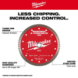 Milwaukee 4 in. Turbo Masonry & Concrete Diamond Blade, Segmented Turbo Rim