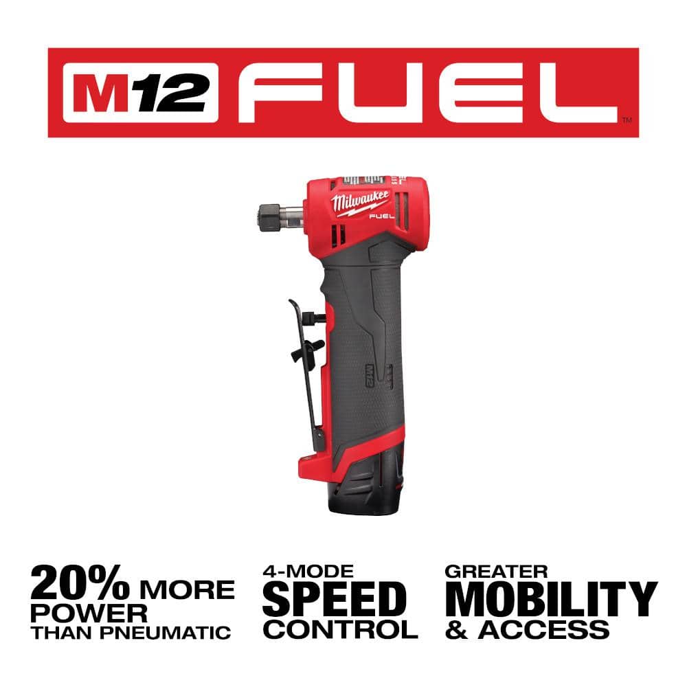 Milwaukee M12 FUEL 12-Volt Brushless Cordless 1/4 in. Right Angle & Straight Die Grinder Kit with (2) 2.0Ah Batteries