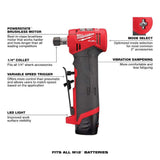 Milwaukee M12 FUEL 12-Volt Brushless Cordless 1/4 in. Right Angle & Straight Die Grinder Kit with (2) 2.0Ah Batteries