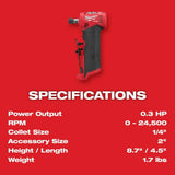 Milwaukee M12 FUEL 12-Volt Brushless Cordless 1/4 in. Right Angle & Straight Die Grinder Kit with (2) 2.0Ah Batteries