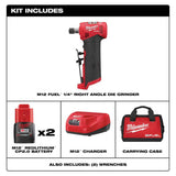 Milwaukee M12 FUEL 12-Volt Brushless Cordless 1/4 in. Right Angle & Straight Die Grinder Kit with (2) 2.0Ah Batteries
