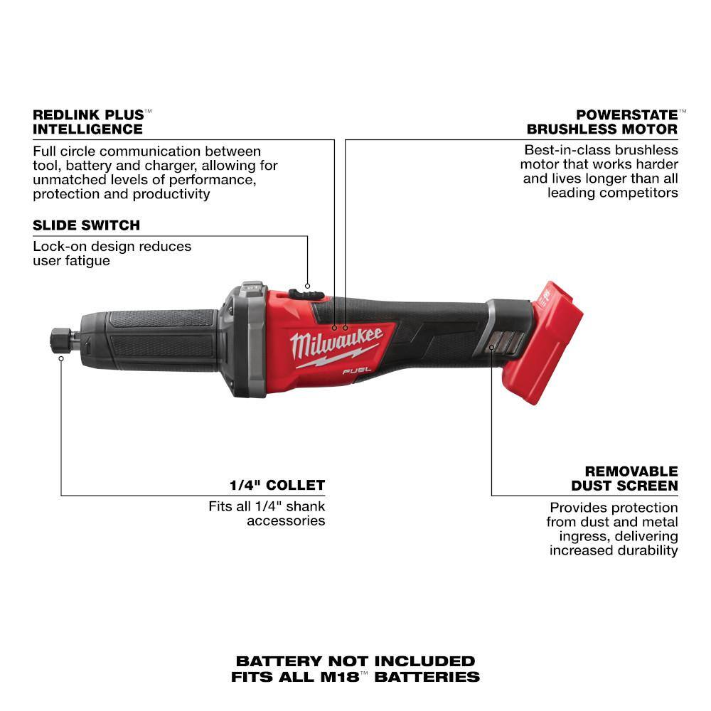 Milwaukee M18 FUEL 18-Volt Lithium-Ion Brushless Cordless 1/4 in. Die Grinder (Tool-Only)
