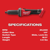 Milwaukee M18 FUEL 18-Volt Lithium-Ion Brushless Cordless 1/4 in. Die Grinder (Tool-Only)