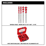 Milwaukee SPEED FEED Auger Wood Drilling Bit Set with SwitchBlade Plumber's Kit (9-Piece)