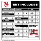 Milwaukee SHOCKWAVE Impact Duty Alloy Steel Screw Driver Bit Set, 74-Piece (Model 48-32-5154)