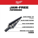 Milwaukee Black Oxide Step Drill Bit Set, Jam‑Free, Dual‑Flute (10‑Piece)