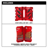 Milwaukee Black Oxide Step Drill Bit Set + SHOCKWAVE Impact Duty Titanium Drill Bit Set, 26-Piece