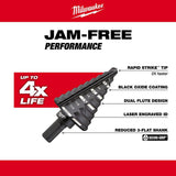 Milwaukee Black Oxide Step Drill Bit Set, 12-Piece (JAM-FREE Dual-Flute, Secure-Grip 3-Flat Shank)