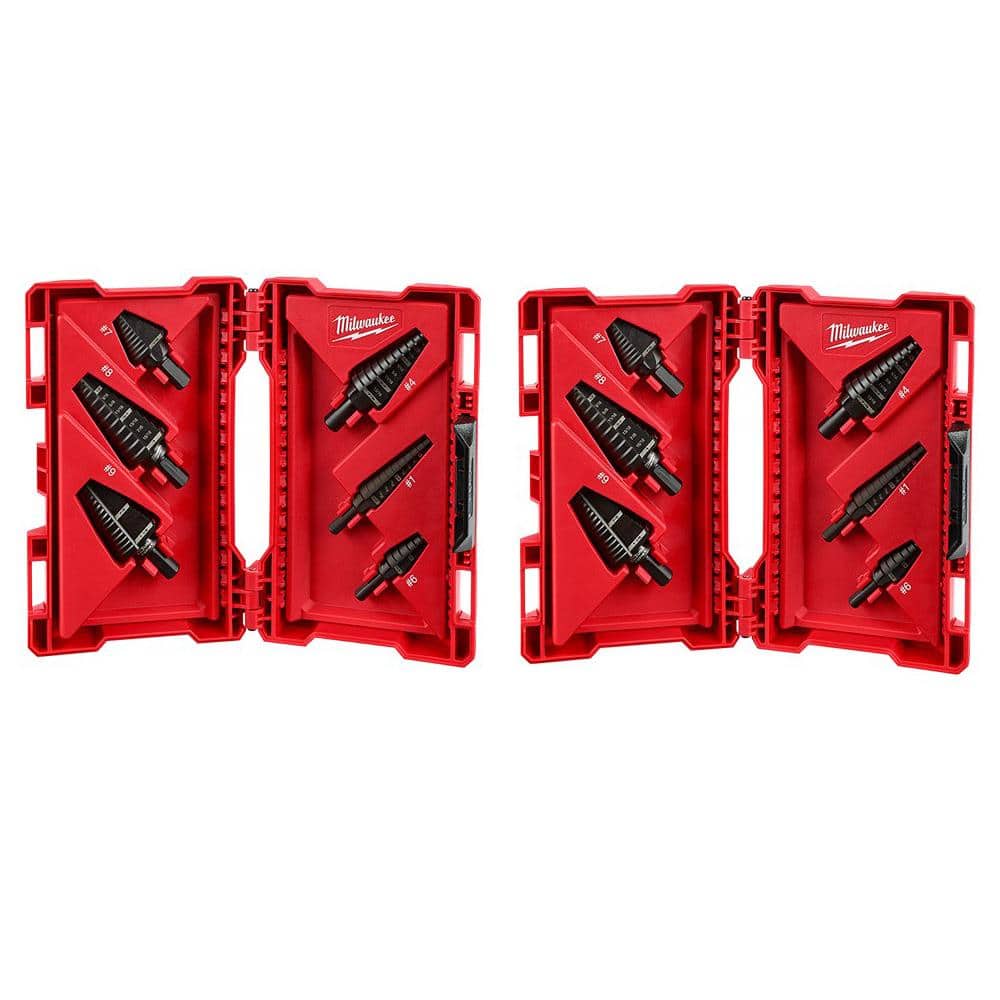 Milwaukee Black Oxide Step Drill Bit Set, 12-Piece (JAM-FREE Dual-Flute, Secure-Grip 3-Flat Shank)