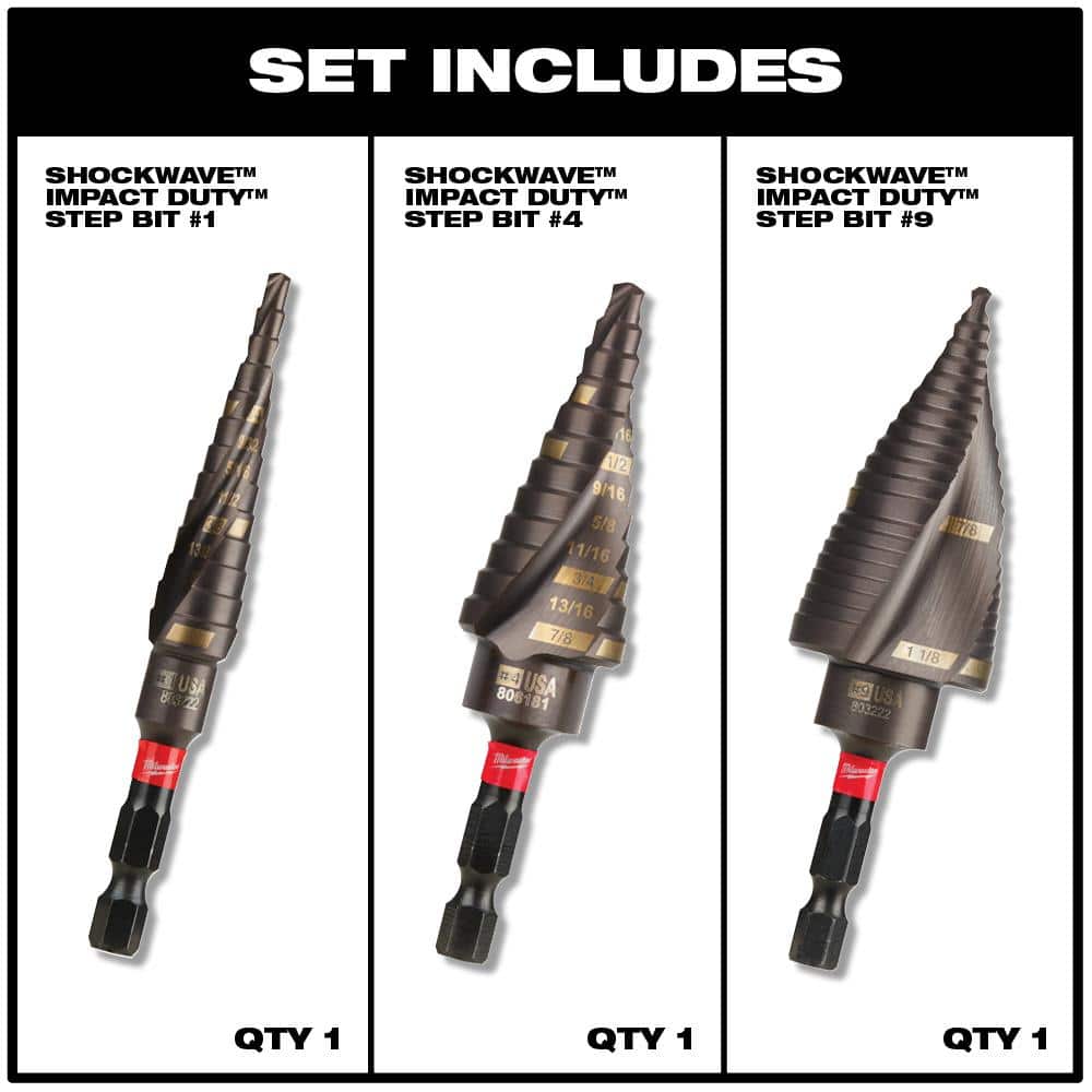 Milwaukee Titanium SHOCKWAVE Impact Duty Step Bit Kit with RED HELIX Titanium Drill Bit Set, 26-Piece