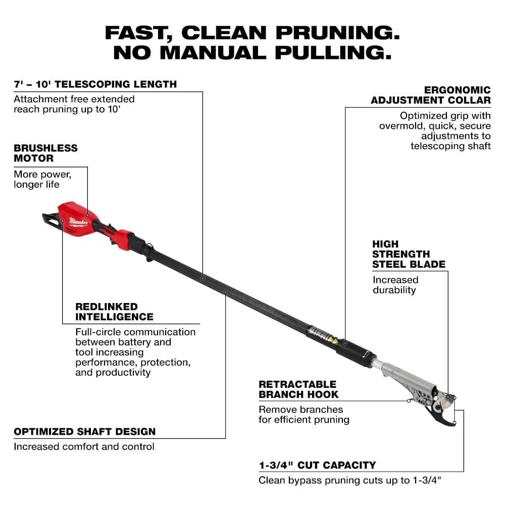 Milwaukee M18 Brushless 18-Volt Cordless Telescoping Pole Pruning Shears Kit with M18 FORGE XC 8.0Ah Battery (3008-20, 48-11-1881)