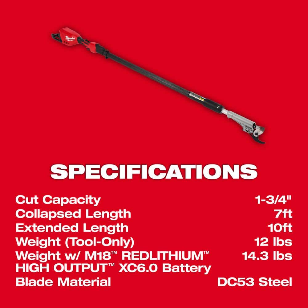 Milwaukee M18 Brushless 18-Volt Cordless Telescoping Pole Pruning Shears Kit with M18 FORGE XC 8.0Ah Battery (3008-20, 48-11-1881)