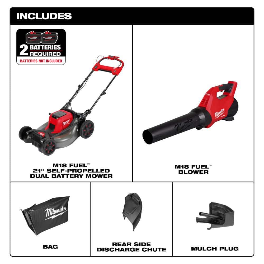 Milwaukee M18 FUEL 18V 21 in. Brushless Cordless Dual-Battery Self-Propelled Walk-Behind Lawn Mower with M18 FUEL Blower