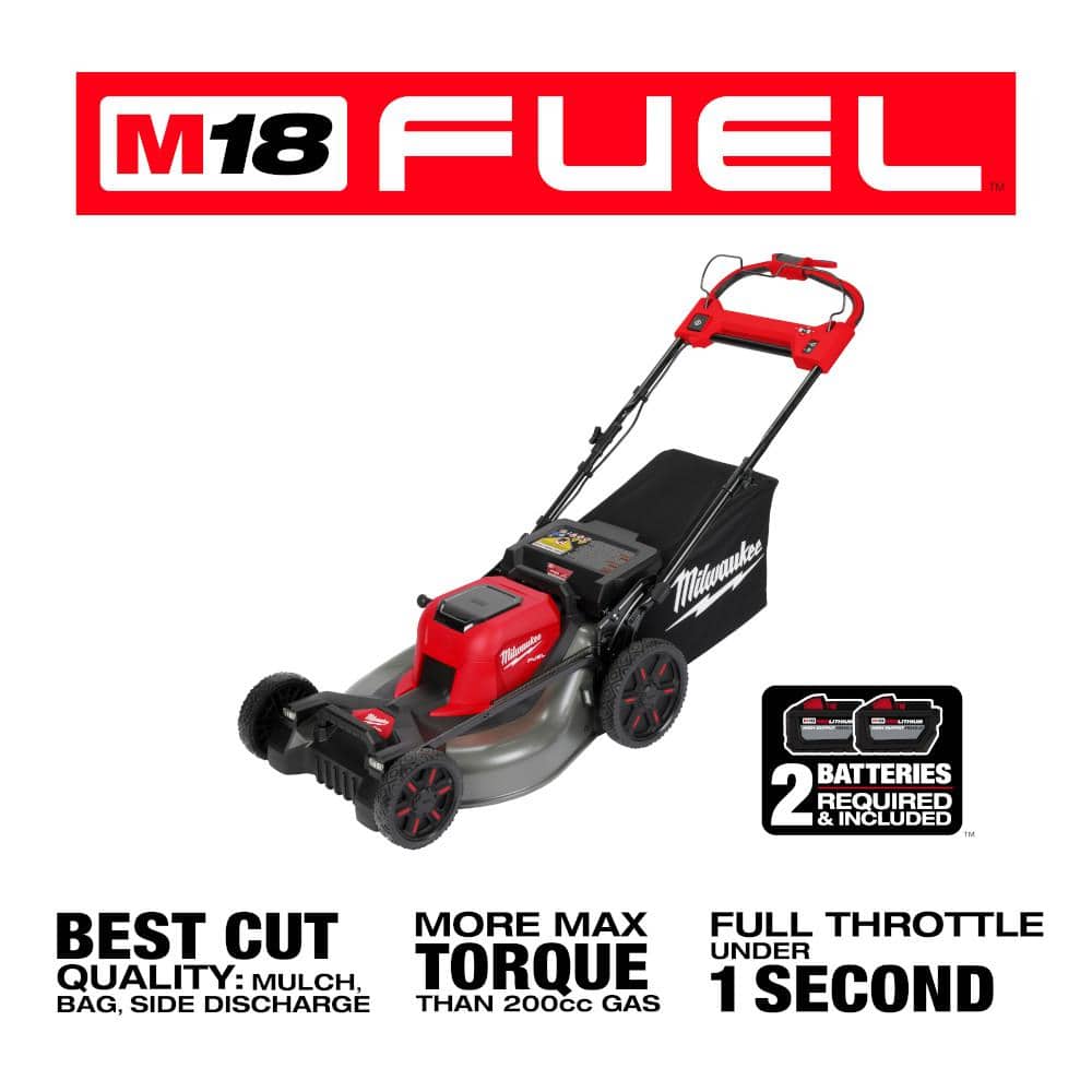 Milwaukee M18 FUEL Brushless Cordless 21 in. Walk-Behind Dual-Battery Self-Propelled Mower with (2) 12.0Ah Batteries, Rapid Charger & High-Lift Blade