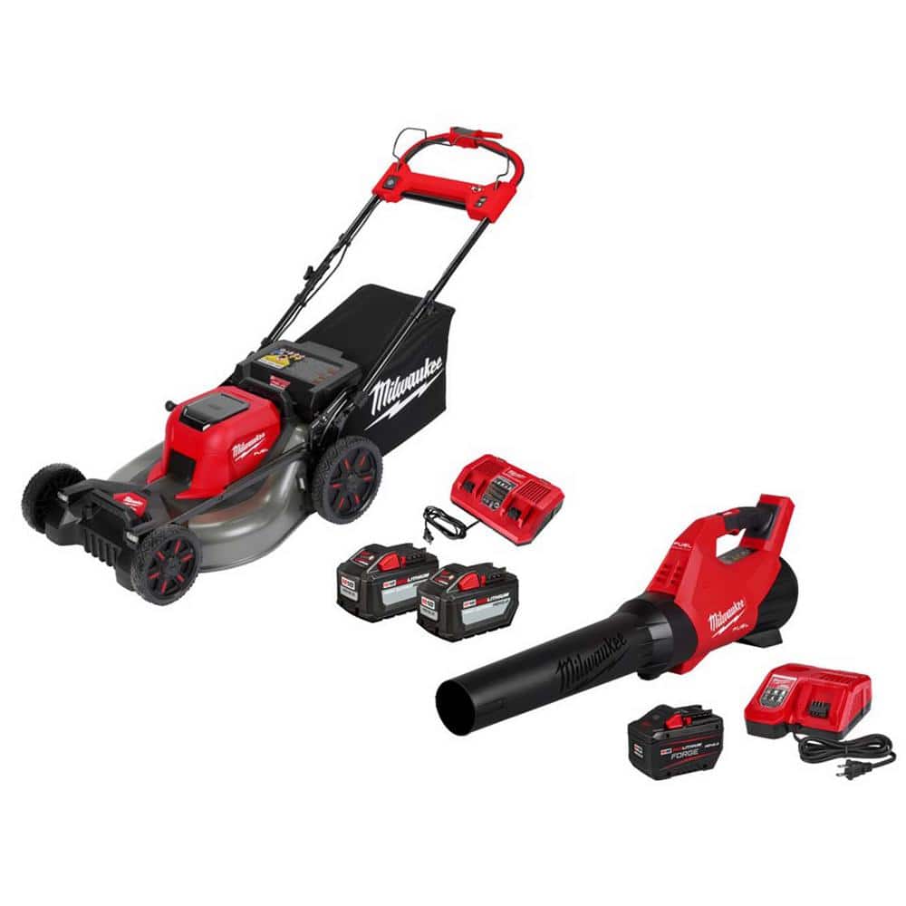 Milwaukee M18 FUEL Brushless Cordless 21 in. Self-Propelled Mower Kit with (2) 12Ah Batteries, Charger & Dual-Battery Blower