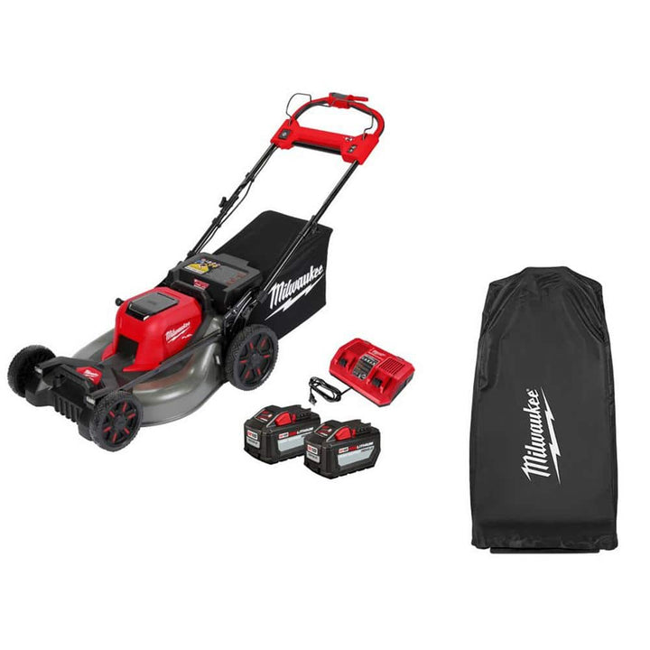 Milwaukee M18 FUEL Brushless Cordless 21 in. Dual-Battery Self-Propelled Lawn Mower Kit with (2) 12Ah Batteries, Rapid Charger & Mower Cover