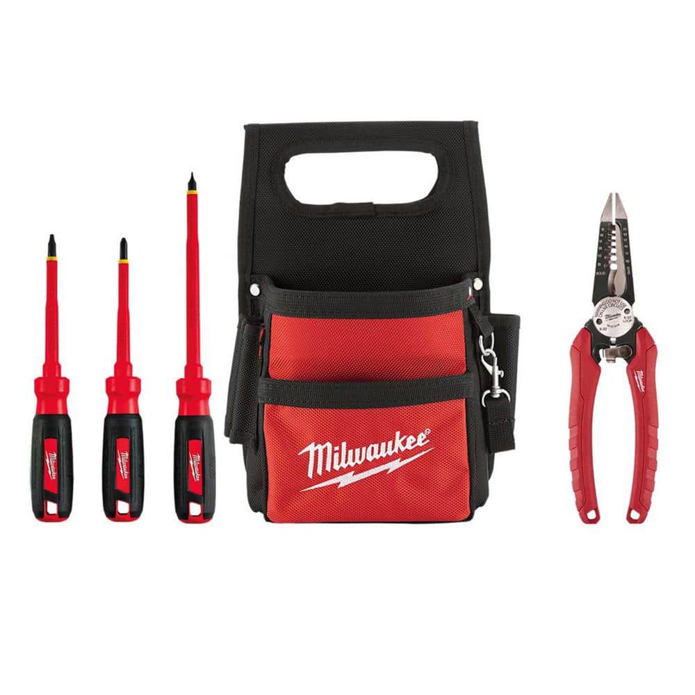 Milwaukee Electrician's 5‑Piece Hand Tool Set with 1000V Insulated Screwdrivers, 6‑in‑1 Wire Strippers & Torpedo Level