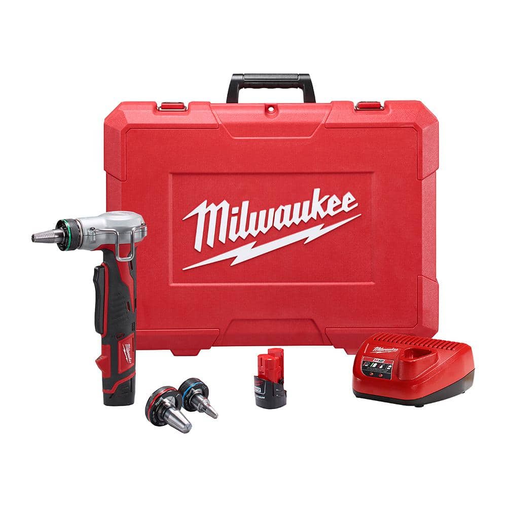 Milwaukee M12 12-Volt Lithium-Ion Cordless ProPEX Expansion Tool Kit with Two 3.0Ah Batteries, 3 Expansion Heads and Hard Case