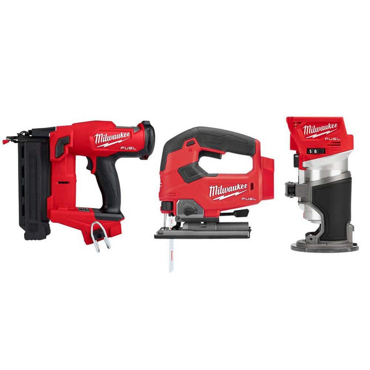 Milwaukee M18 FUEL 18V Brushless Gen II 18-Gauge Brad Nailer/Jig Saw/Compact Router Cordless Combo Kit (3-Tool)
