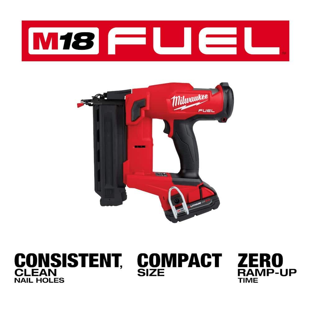Milwaukee M18 FUEL GEN II 18-Volt 18-Gauge Brushless Cordless Brad Nailer Kit with 2.0Ah Battery, Charger & Bag