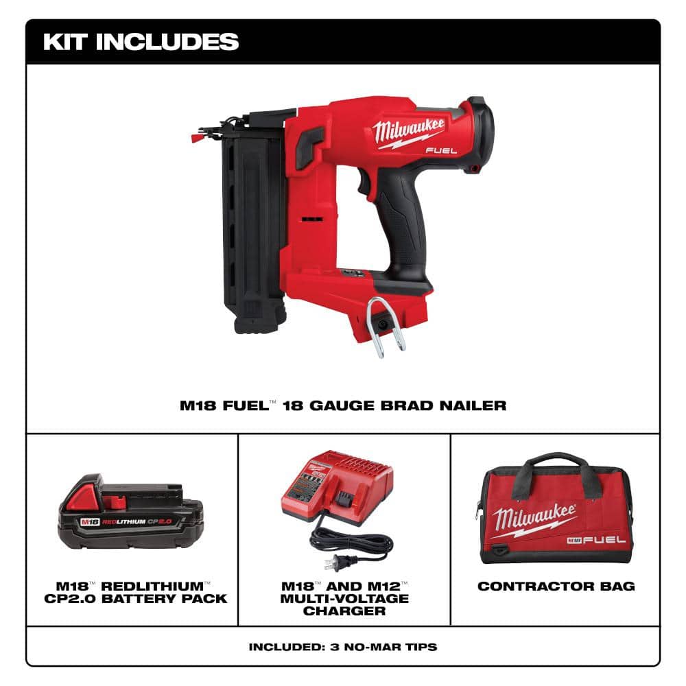 Milwaukee M18 FUEL Gen II 18-Gauge Brushless Cordless Brad Nailer w/ HIGH OUTPUT CP 3.0Ah Battery Pack (2-Pack), 18V, 5/8–2-1/8 in