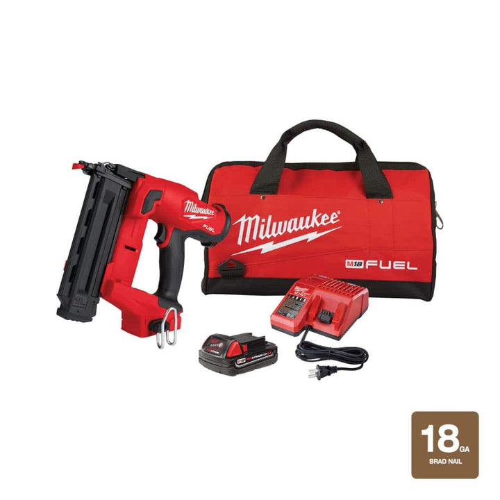 Milwaukee M18 FUEL Gen II 18-Gauge Brushless Cordless Brad Nailer w/ HIGH OUTPUT CP 3.0Ah Battery Pack (2-Pack), 18V, 5/8–2-1/8 in