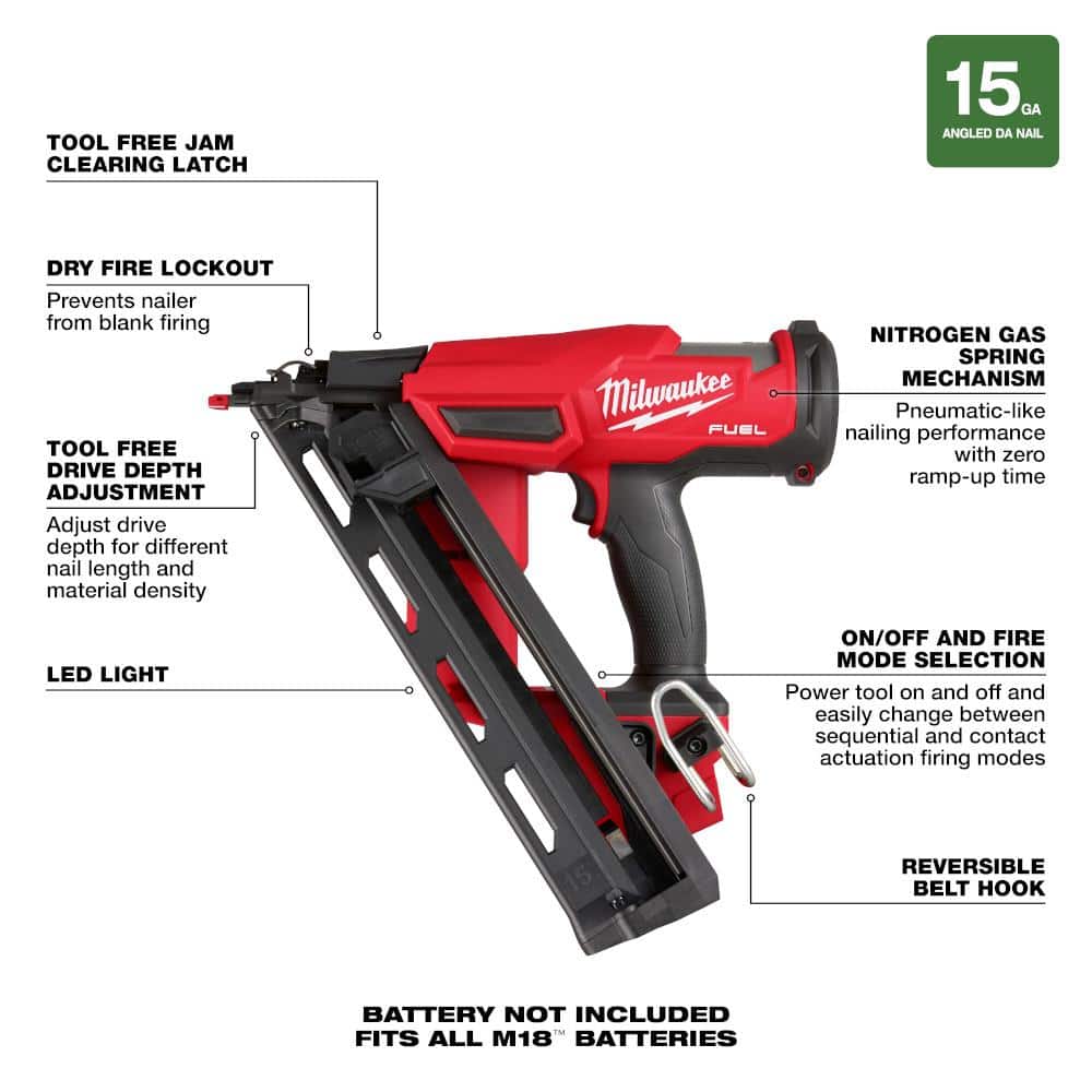 Milwaukee M18 FUEL 18-Volt Lithium-Ion Brushless Cordless Gen II 15-Gauge Angled Nailer with Random Orbit Sander