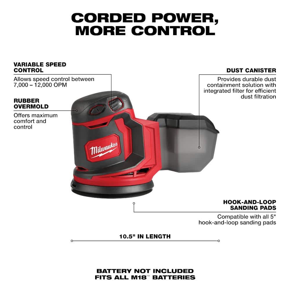 Milwaukee M18 FUEL 18-Volt Lith-Ion Brushless Cordless 16-Gauge Straight Finish Nailer w/Orbit Sander & (1) 3 Ah Battery/Charger