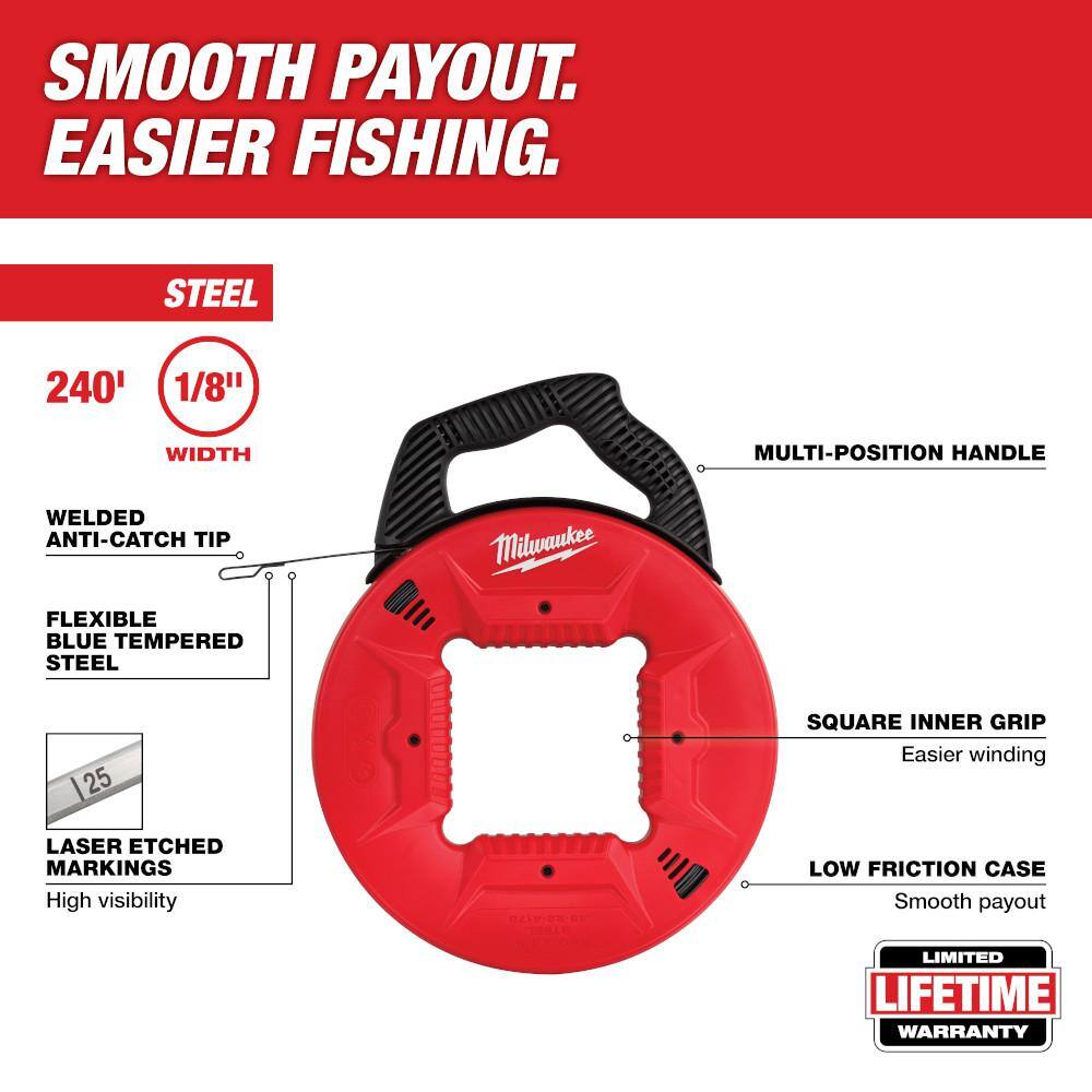 Milwaukee 200 ft. Polyester Fish Tape w/ Non-Conductive Tip + 1/8 in. x 240 ft. Steel Fish Tape Combo