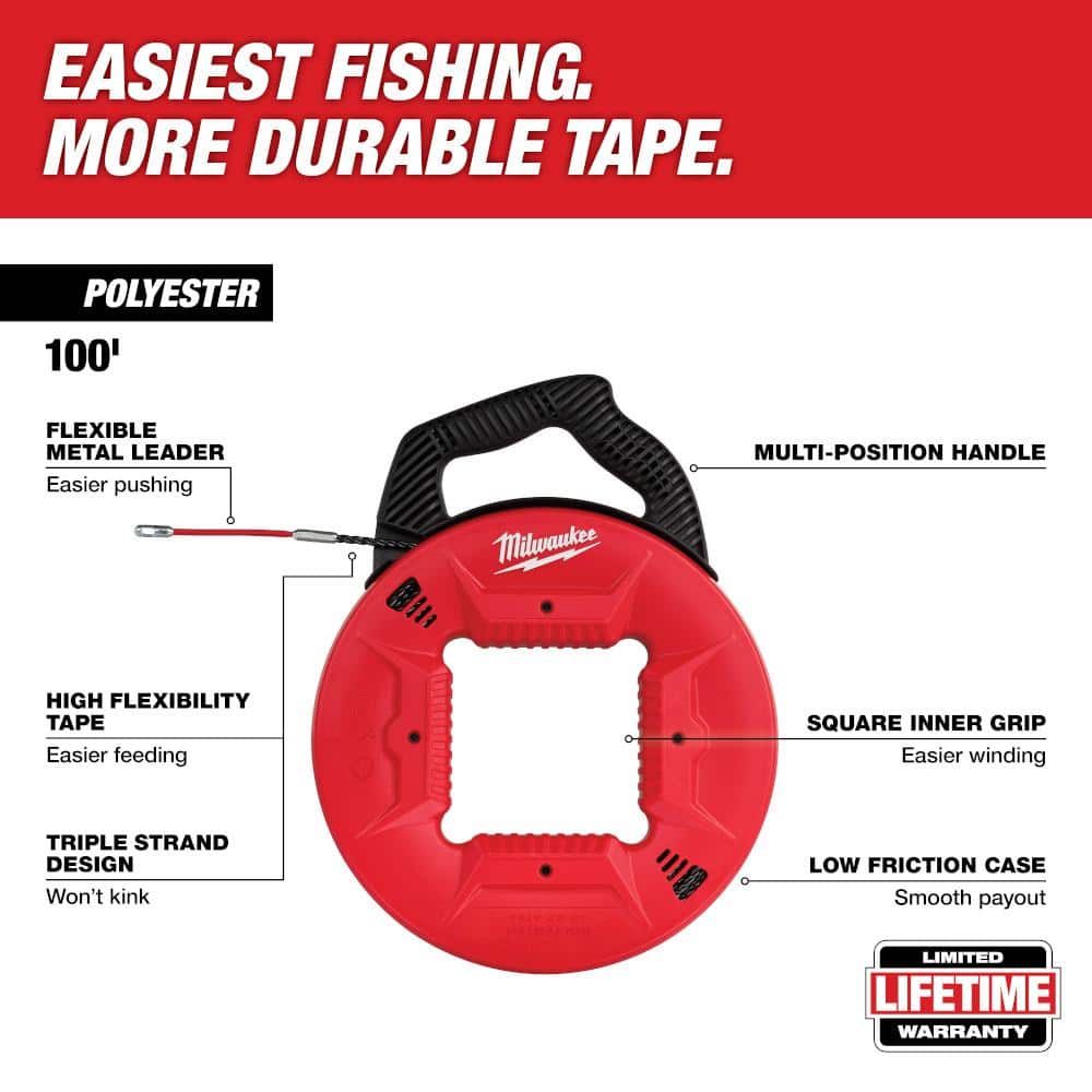 Milwaukee 100 ft. Polyester Fish Tape w/ Flexible Metal Leader + 1/8 in. x 120 ft. Steel Fish Tape Bundle