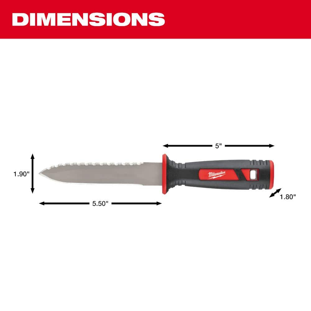 Milwaukee 11 in. Stainless Steel Partially Serrated Duct Knife with Sheath, Double-Edged, 5.5 in Blade