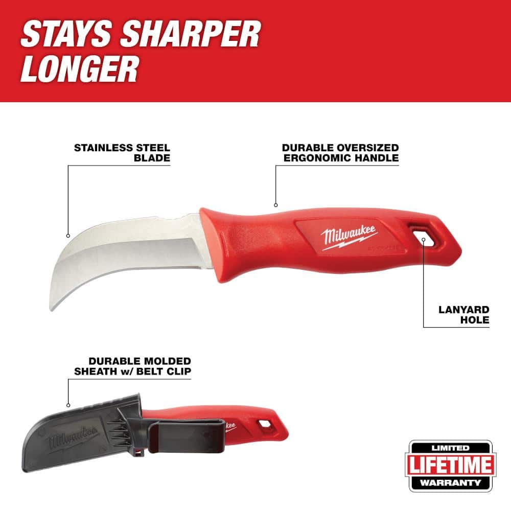 Milwaukee Hawkbill Fixed Blade Knife, 3.4 in Blade, Full Tang, Sheath Included
