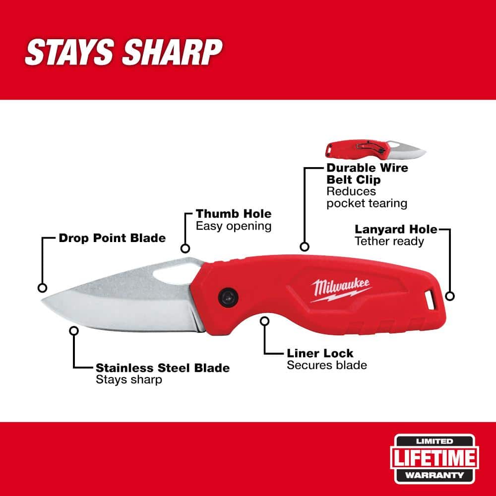 Milwaukee Compact Folding Knife with 2.5 in. Blade, Liner Lock, Stainless Steel