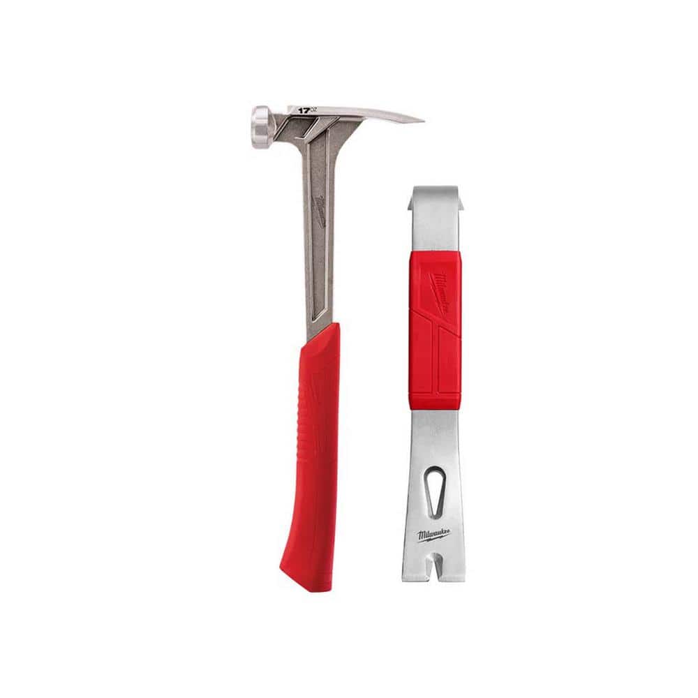 Milwaukee 17 oz. Smooth Face Framing Hammer with 12 in. Pry Bar (Shockshield Grip, Magnetic Nail Set)