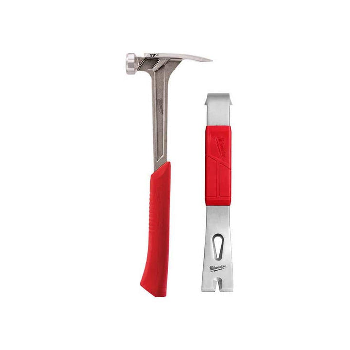Milwaukee 17 oz. Smooth Face Framing Hammer with 12 in. Pry Bar (Shockshield Grip, Magnetic Nail Set)