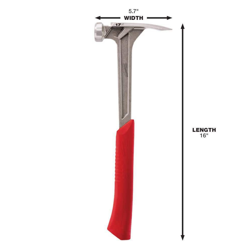 Milwaukee 17 oz. Smooth Face Framing Hammer with 12 in. Pry Bar (Shockshield Grip, Magnetic Nail Set)