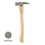 Milwaukee 19 oz. Wood Milled Face Hickory Framing Hammer with Hammer Loop, 16 in. Handle