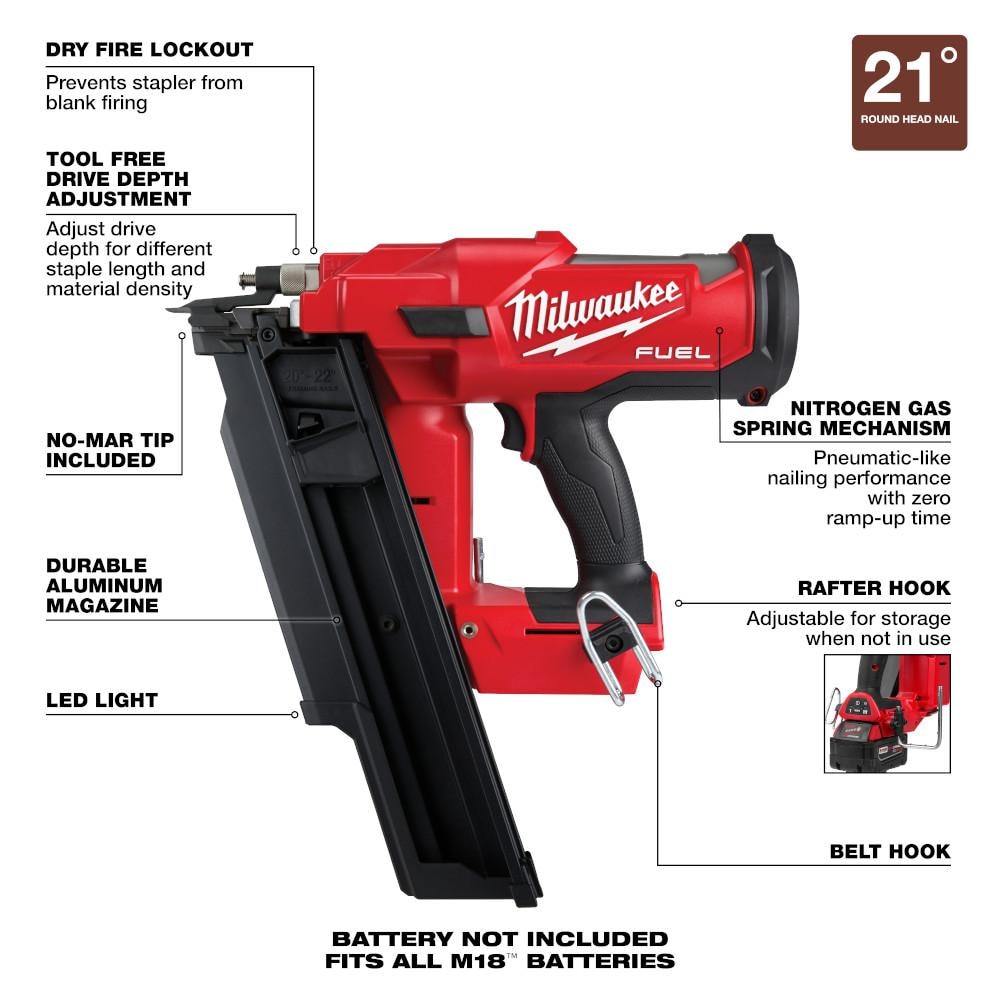 Milwaukee M18 FUEL 3-1/2 in. 18-Volt 21-Degree Lithium-Ion Brushless Cordless Framing Nailer with 25 ft. Magnetic Tape Measure